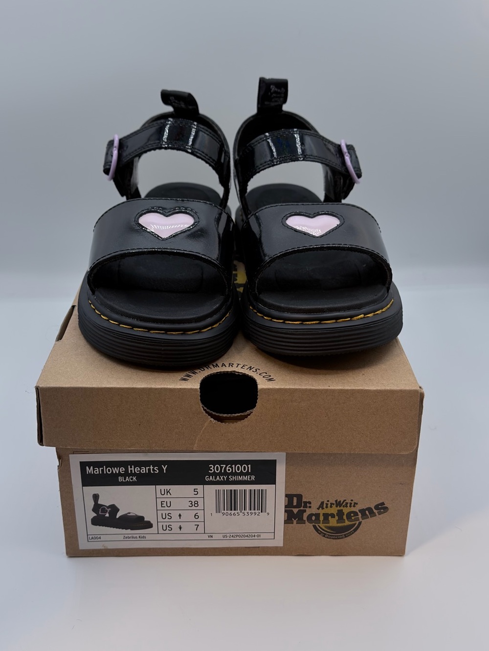 Dr.Martens Junior Marlowe Heart Strap Sandals in Galaxy Shimmer Size 7